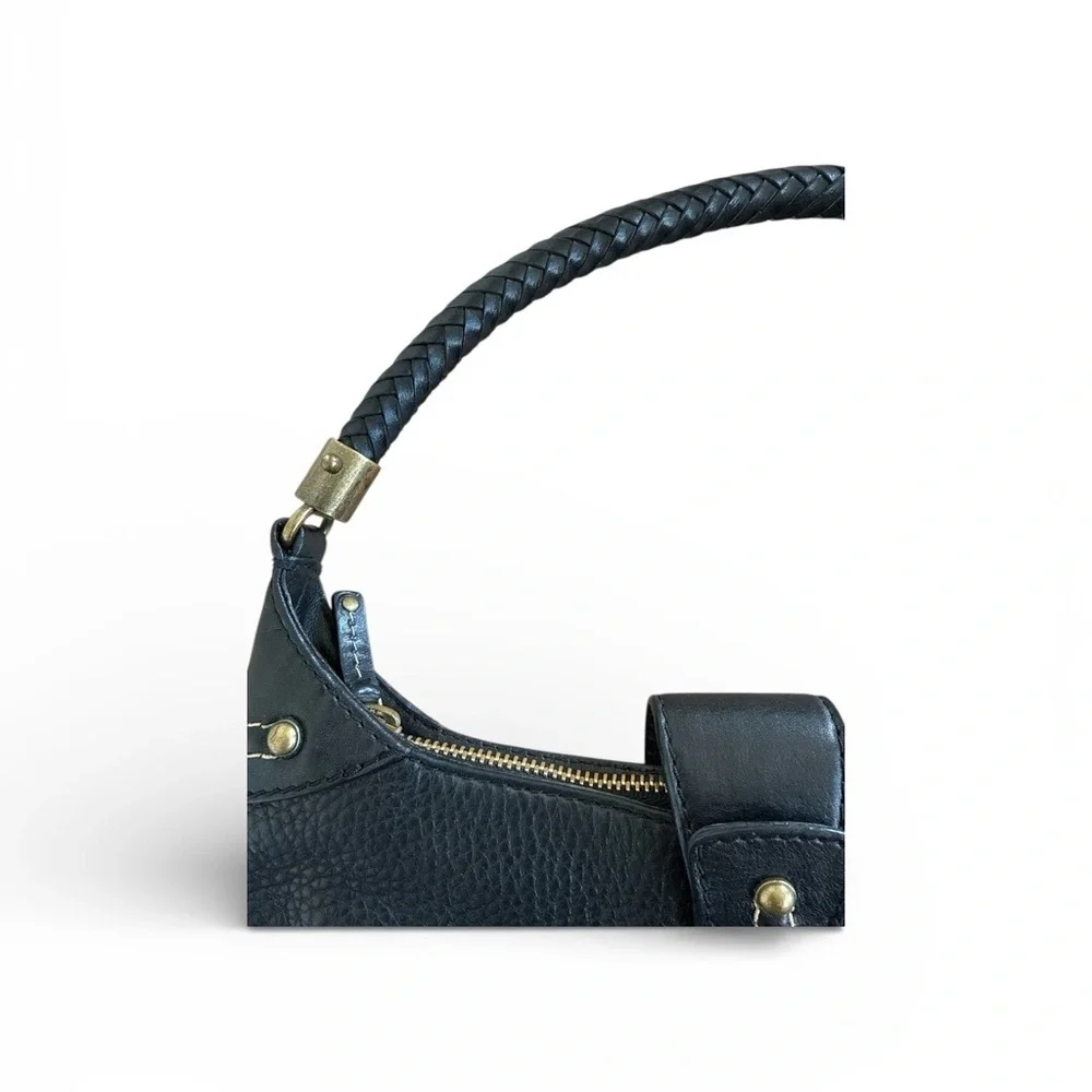 Michael Kors Black Leather Shoulder Purse with Braided Strap and Gold Detailing